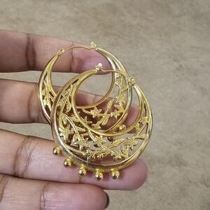 Gold Star Crescent Earrings